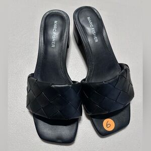 Marc Fisher Black Woven Sandals Chunky Low Heel Slides Size 6